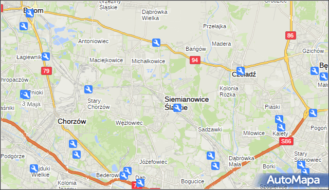 mapa Siemianowice Śląskie, Siemianowice Śląskie na mapie Targeo