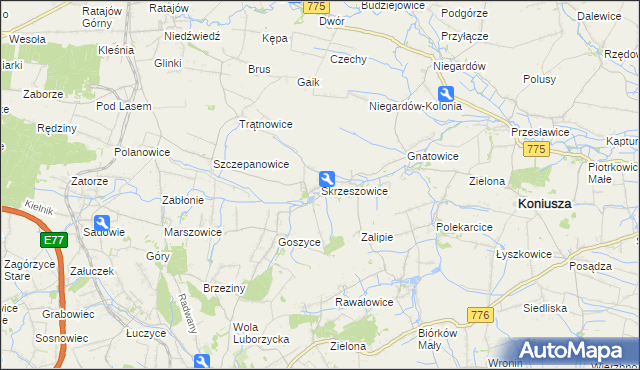 mapa Skrzeszowice, Skrzeszowice na mapie Targeo