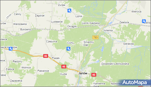 mapa Śmiertny Dąb-Leśniczówka, Śmiertny Dąb-Leśniczówka na mapie Targeo