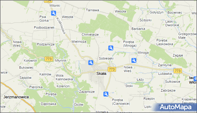 mapa Sobiesęki gmina Skała, Sobiesęki gmina Skała na mapie Targeo