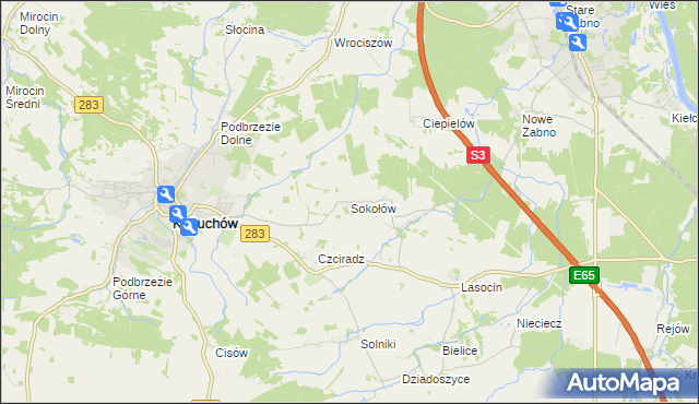 mapa Sokołów gmina Kożuchów, Sokołów gmina Kożuchów na mapie Targeo