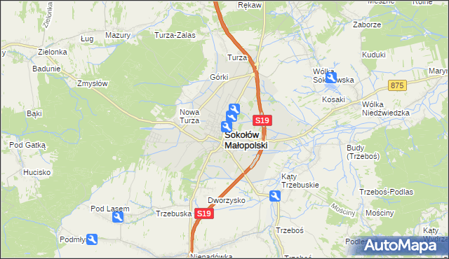 mapa Sokołów Małopolski, Sokołów Małopolski na mapie Targeo