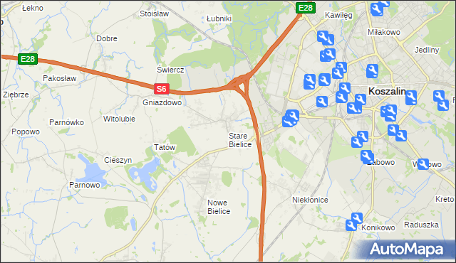 mapa Stare Bielice gmina Biesiekierz, Stare Bielice gmina Biesiekierz na mapie Targeo