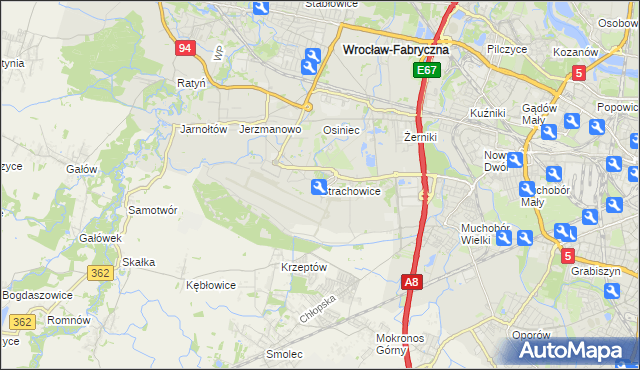 mapa Strachowice gmina Wrocław, Strachowice gmina Wrocław na mapie Targeo