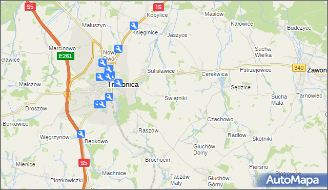 mapa Świątniki gmina Trzebnica, Świątniki gmina Trzebnica na mapie Targeo