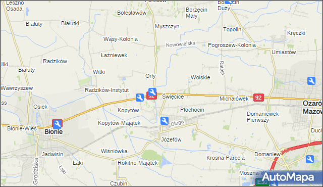 mapa Święcice gmina Ożarów Mazowiecki, Święcice gmina Ożarów Mazowiecki na mapie Targeo