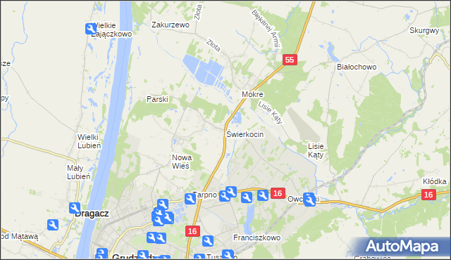 mapa Świerkocin gmina Grudziądz, Świerkocin gmina Grudziądz na mapie Targeo