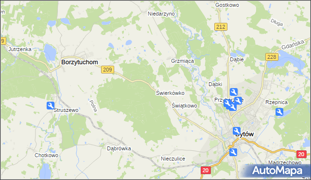 mapa Świerkówko gmina Bytów, Świerkówko gmina Bytów na mapie Targeo