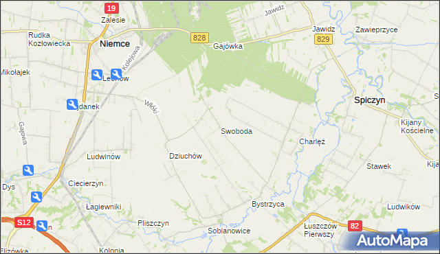 mapa Swoboda gmina Niemce, Swoboda gmina Niemce na mapie Targeo