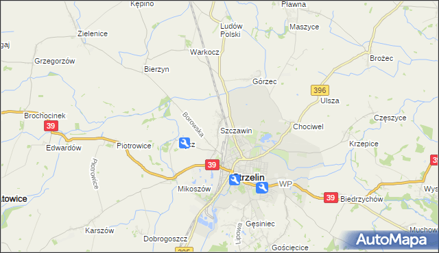 mapa Szczawin gmina Strzelin, Szczawin gmina Strzelin na mapie Targeo