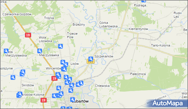mapa Szczekarków gmina Lubartów, Szczekarków gmina Lubartów na mapie Targeo