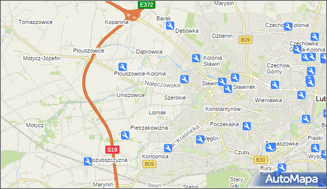 mapa Szerokie gmina Konopnica, Szerokie gmina Konopnica na mapie Targeo