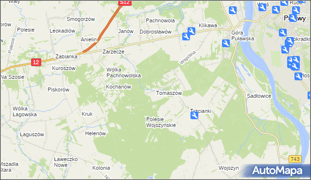 mapa Tomaszów gmina Puławy, Tomaszów gmina Puławy na mapie Targeo