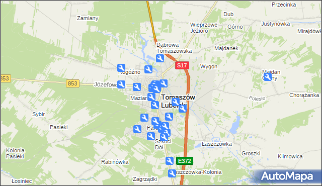 mapa Tomaszów Lubelski, Tomaszów Lubelski na mapie Targeo
