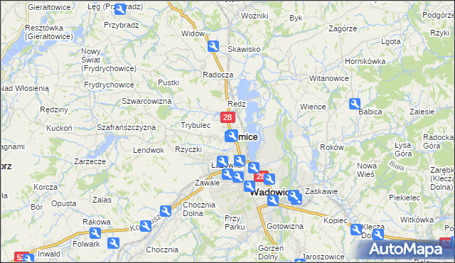 mapa Tomice powiat wadowicki, Tomice powiat wadowicki na mapie Targeo