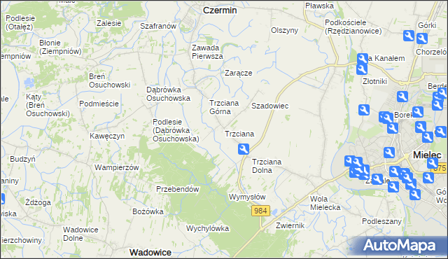 mapa Trzciana gmina Czermin, Trzciana gmina Czermin na mapie Targeo