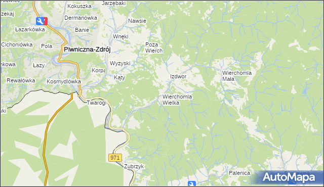 mapa Wierchomla Wielka, Wierchomla Wielka na mapie Targeo