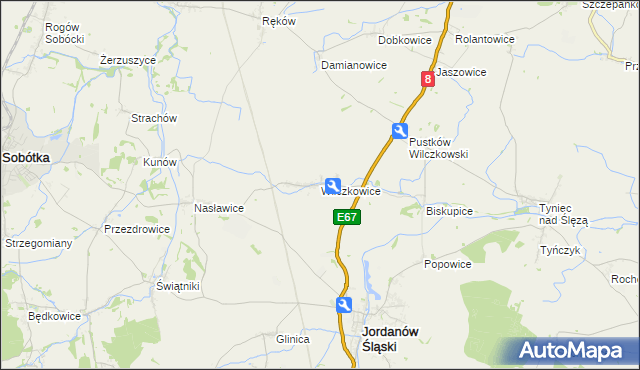 mapa Wilczkowice gmina Jordanów Śląski, Wilczkowice gmina Jordanów Śląski na mapie Targeo
