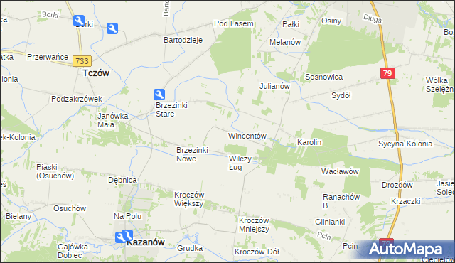 mapa Wincentów gmina Tczów, Wincentów gmina Tczów na mapie Targeo