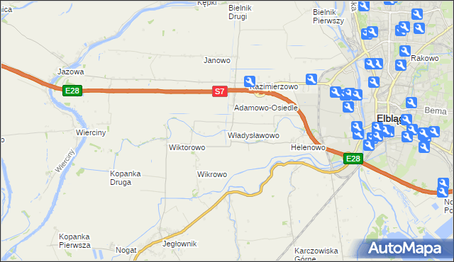 mapa Władysławowo gmina Elbląg, Władysławowo gmina Elbląg na mapie Targeo