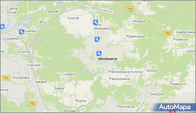 mapa Włodowice powiat zawierciański, Włodowice powiat zawierciański na mapie Targeo