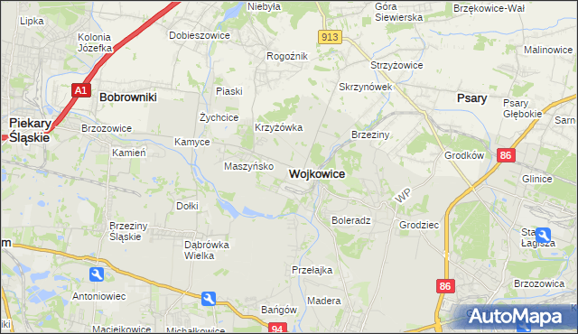 mapa Wojkowice powiat będziński, Wojkowice powiat będziński na mapie Targeo