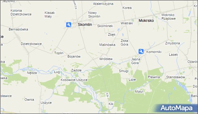 mapa Wróblew gmina Skomlin, Wróblew gmina Skomlin na mapie Targeo