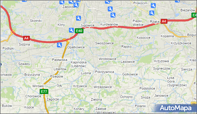 mapa Wróblowice gmina Kraków, Wróblowice gmina Kraków na mapie Targeo