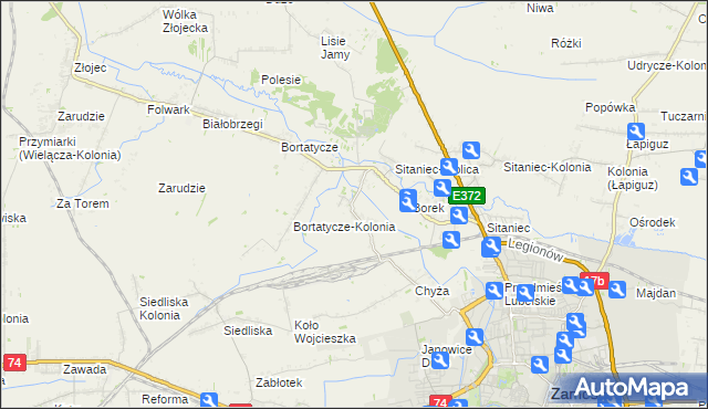 mapa Wysokie gmina Zamość, Wysokie gmina Zamość na mapie Targeo