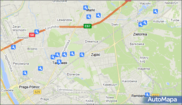 mapa Ząbki powiat wołomiński, Ząbki powiat wołomiński na mapie Targeo