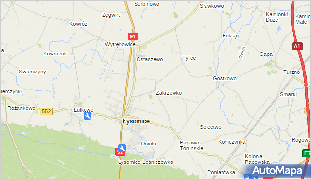 mapa Zakrzewko gmina Łysomice, Zakrzewko gmina Łysomice na mapie Targeo