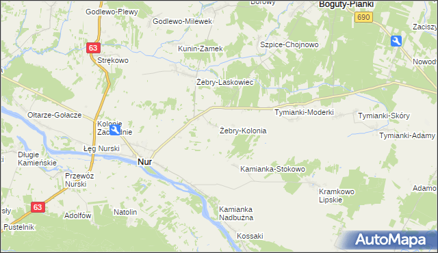mapa Żebry-Kolonia gmina Nur, Żebry-Kolonia gmina Nur na mapie Targeo