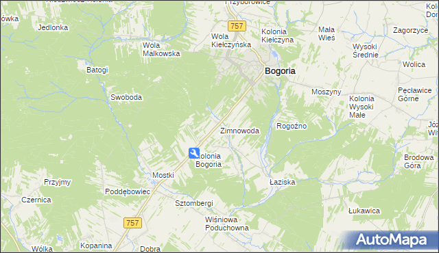 mapa Zimnowoda gmina Bogoria, Zimnowoda gmina Bogoria na mapie Targeo