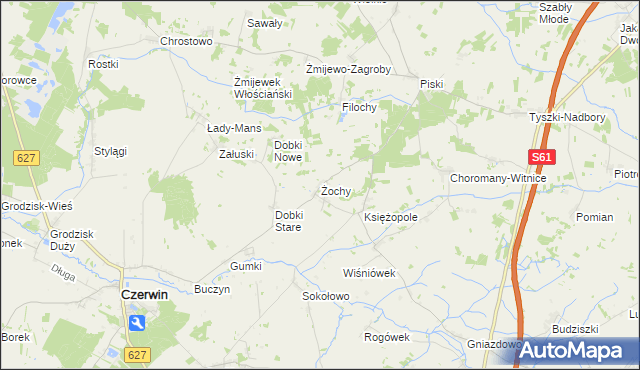 mapa Żochy gmina Czerwin, Żochy gmina Czerwin na mapie Targeo