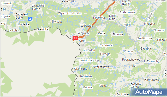mapa Zwardoń, Zwardoń na mapie Targeo