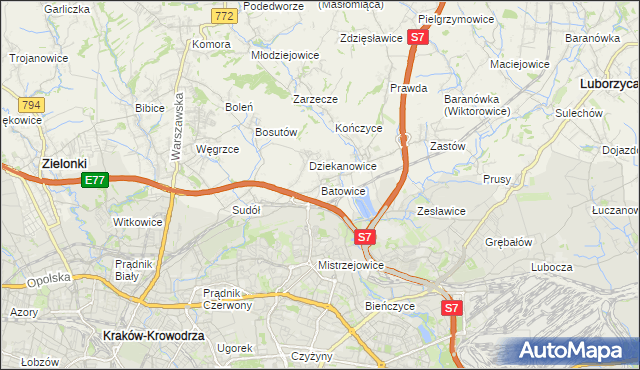 mapa Batowice, Batowice na mapie Targeo