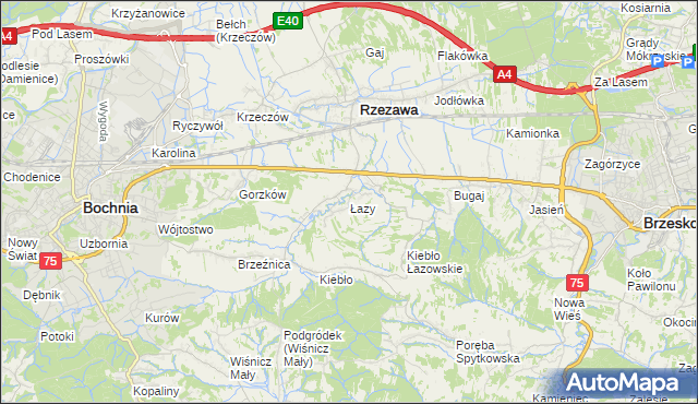 mapa Łazy gmina Rzezawa, Łazy gmina Rzezawa na mapie Targeo