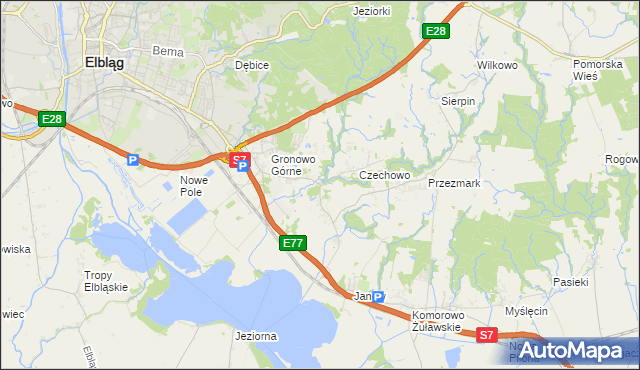 mapa Nowina gmina Elbląg, Nowina gmina Elbląg na mapie Targeo