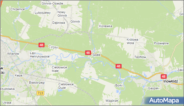 mapa Spała gmina Inowłódz, Spała gmina Inowłódz na mapie Targeo
