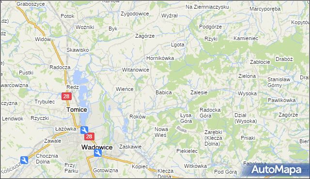 mapa Babica gmina Wadowice, Babica gmina Wadowice na mapie Targeo
