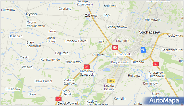 mapa Dachowa gmina Sochaczew, Dachowa gmina Sochaczew na mapie Targeo