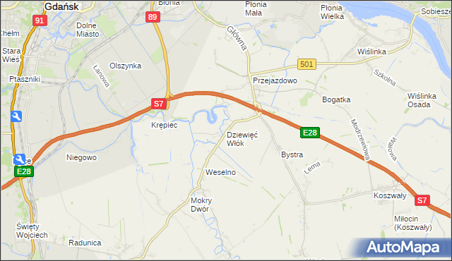 mapa Dziewięć Włók, Dziewięć Włók na mapie Targeo