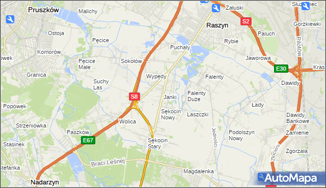 mapa Janki gmina Raszyn, Janki gmina Raszyn na mapie Targeo