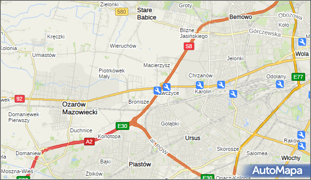 mapa Jawczyce gmina Ożarów Mazowiecki, Jawczyce gmina Ożarów Mazowiecki na mapie Targeo