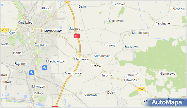 mapa Komaszyce gmina Inowrocław, Komaszyce gmina Inowrocław na mapie Targeo