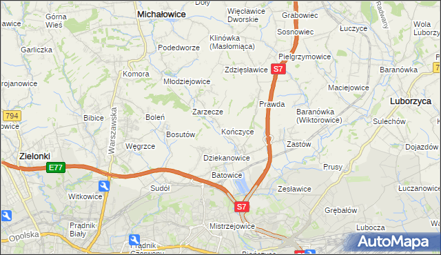 mapa Kończyce gmina Michałowice, Kończyce gmina Michałowice na mapie Targeo