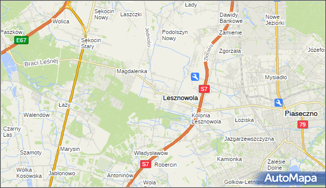 mapa Lesznowola powiat piaseczyński, Lesznowola powiat piaseczyński na mapie Targeo