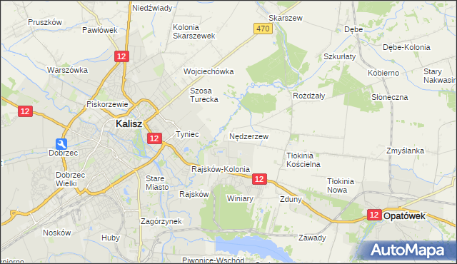 mapa Nędzerzew gmina Opatówek, Nędzerzew gmina Opatówek na mapie Targeo