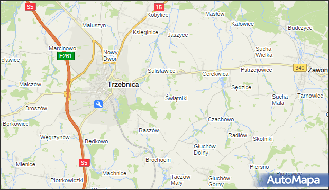 mapa Świątniki gmina Trzebnica, Świątniki gmina Trzebnica na mapie Targeo