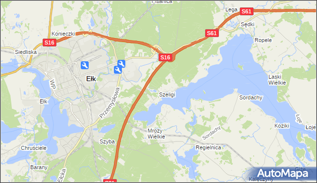 mapa Szeligi gmina Ełk, Szeligi gmina Ełk na mapie Targeo
